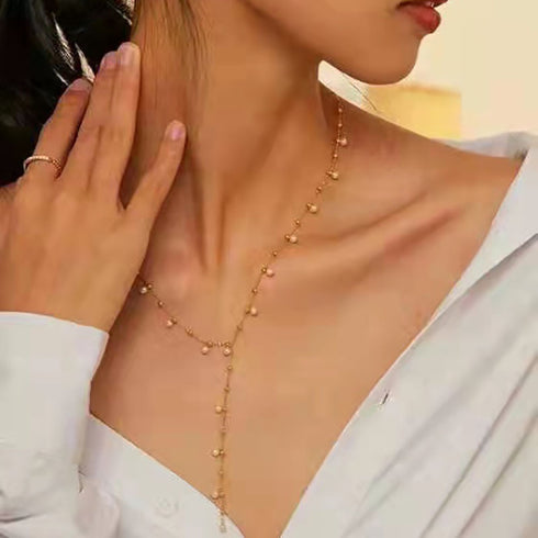 Elegant Y Shape Dainy Pearls Long Necklace - Zafari Studio Jewelry